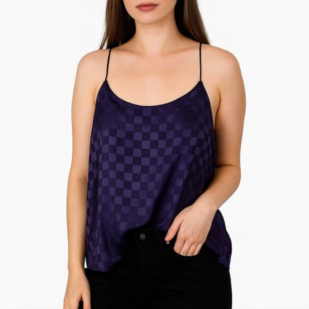 VICTORIAS SECRET checkered satin feel silp tank in purple size M